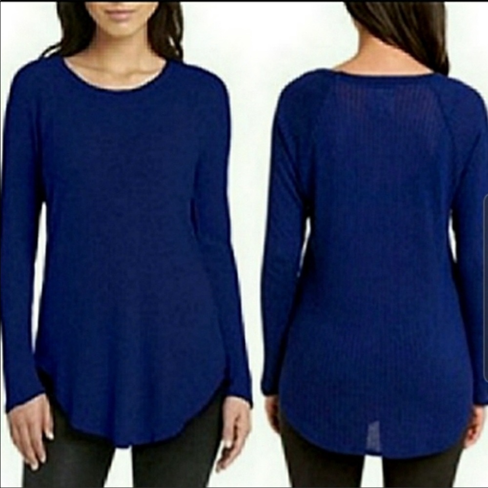 Chaser Long Sleeve Top Thermal Waffle Knit Blue Medium